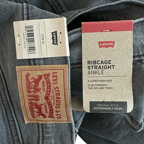 Levi's Grey Ribcage Straight Ankle Denim Stretch Jeans NWT NEW Plus 20W M - Picture 7 of 7
